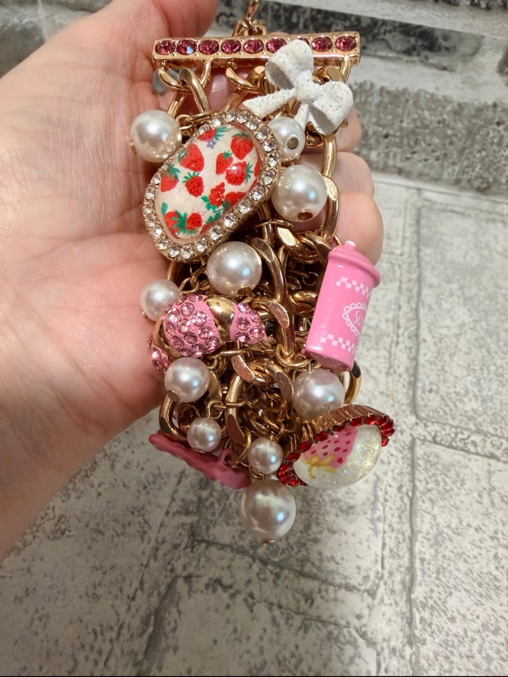 Betsey Johnson Babycakes Pink charms bracelet like new